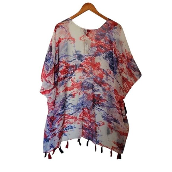 Steve Madden Boho Tassel Kimono Cover Up Geometric Red White Blue One Size NWT - Picture 6 of 9